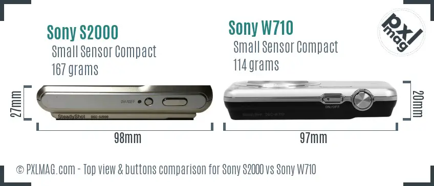 Sony S2000 vs Sony W710 top view buttons comparison
