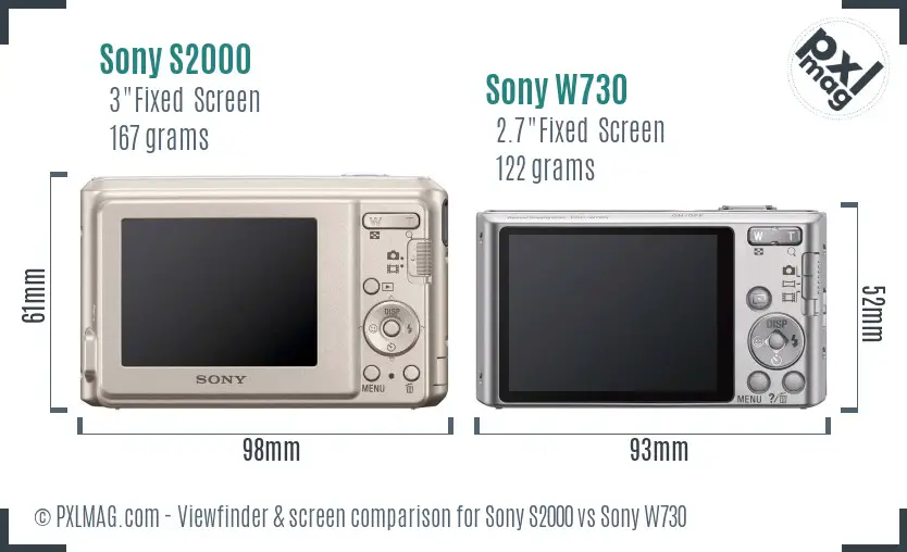 Sony S2000 vs Sony W730 Screen and Viewfinder comparison