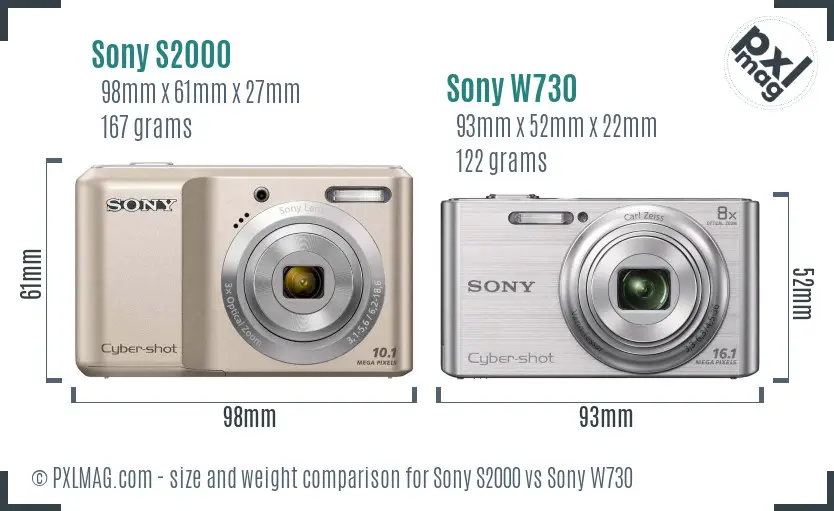 Sony S2000 vs Sony W730 size comparison