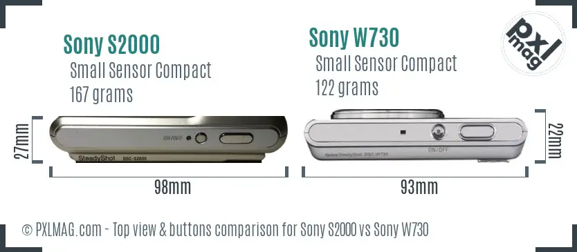 Sony S2000 vs Sony W730 top view buttons comparison