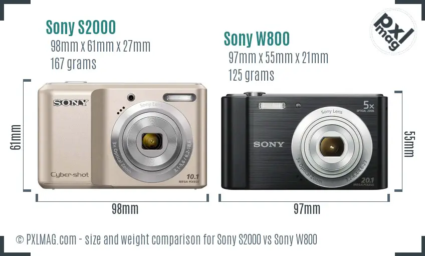 Sony S2000 vs Sony W800 size comparison