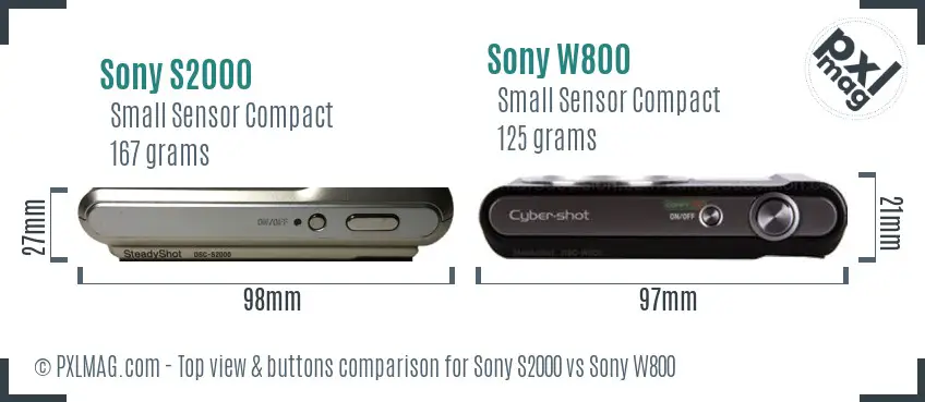Sony S2000 vs Sony W800 top view buttons comparison