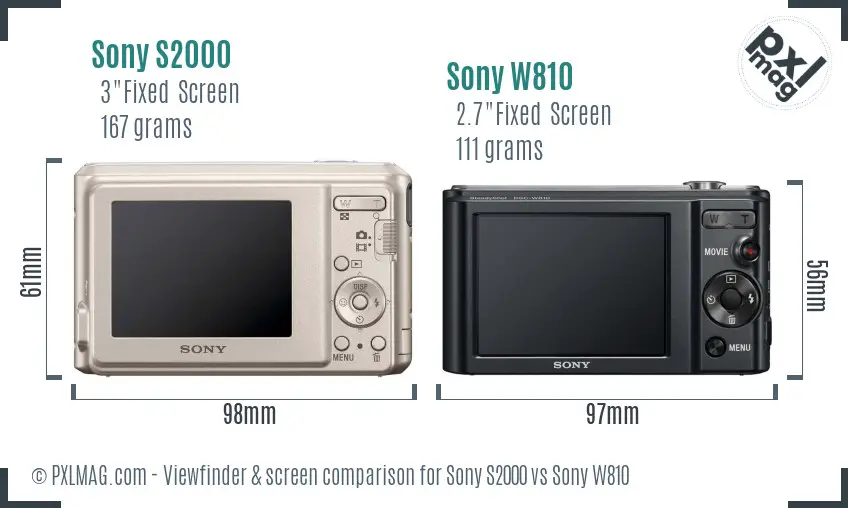 Sony S2000 vs Sony W810 Screen and Viewfinder comparison
