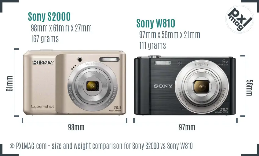 Sony S2000 vs Sony W810 size comparison