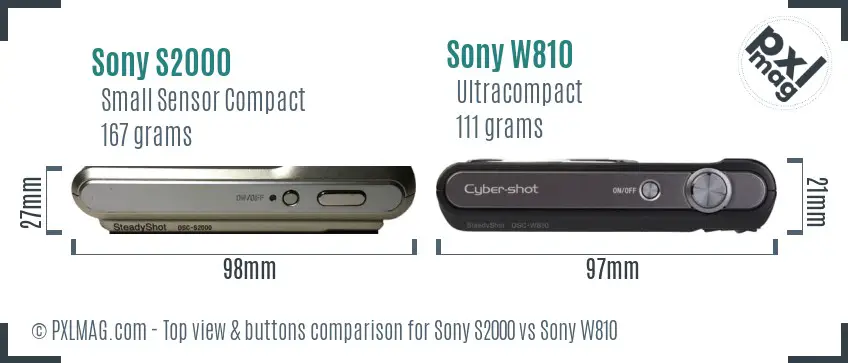Sony S2000 vs Sony W810 top view buttons comparison