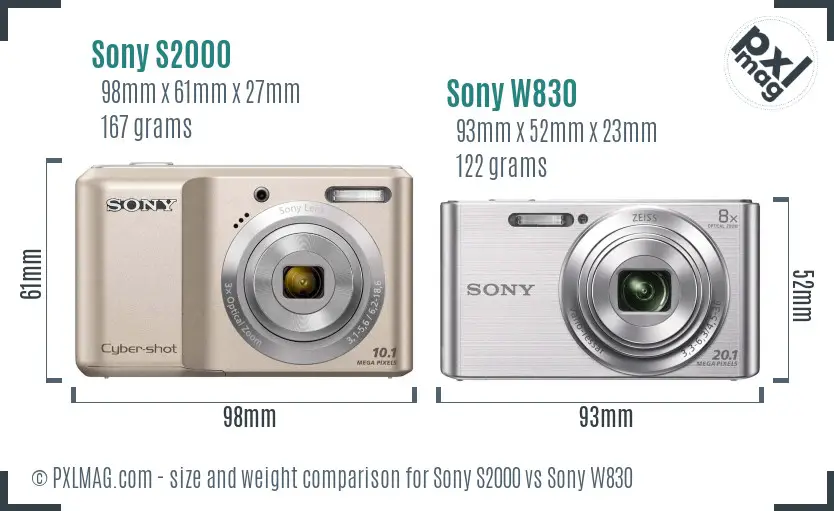 Sony S2000 vs Sony W830 size comparison