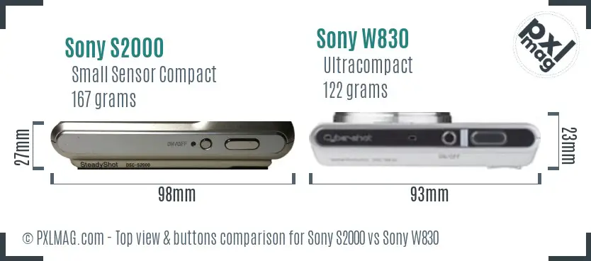 Sony S2000 vs Sony W830 top view buttons comparison