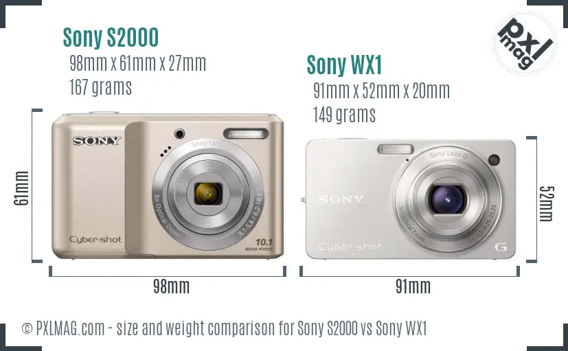Sony S2000 vs Sony WX1 size comparison
