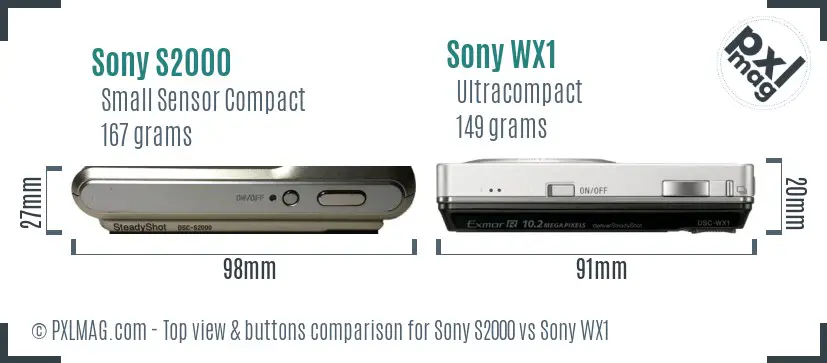 Sony S2000 vs Sony WX1 top view buttons comparison