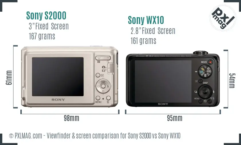 Sony S2000 vs Sony WX10 Screen and Viewfinder comparison