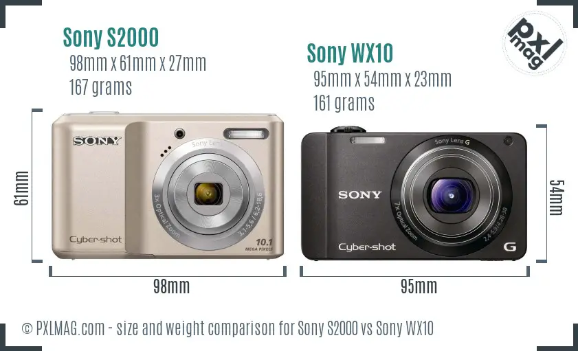 Sony S2000 vs Sony WX10 size comparison