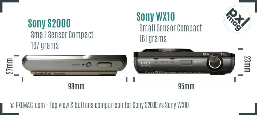 Sony S2000 vs Sony WX10 top view buttons comparison