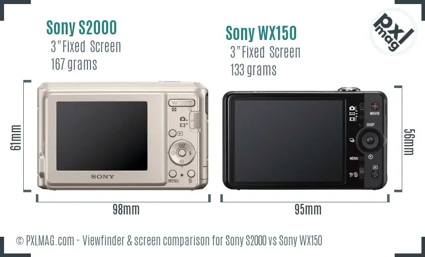 Sony S2000 vs Sony WX150 Screen and Viewfinder comparison