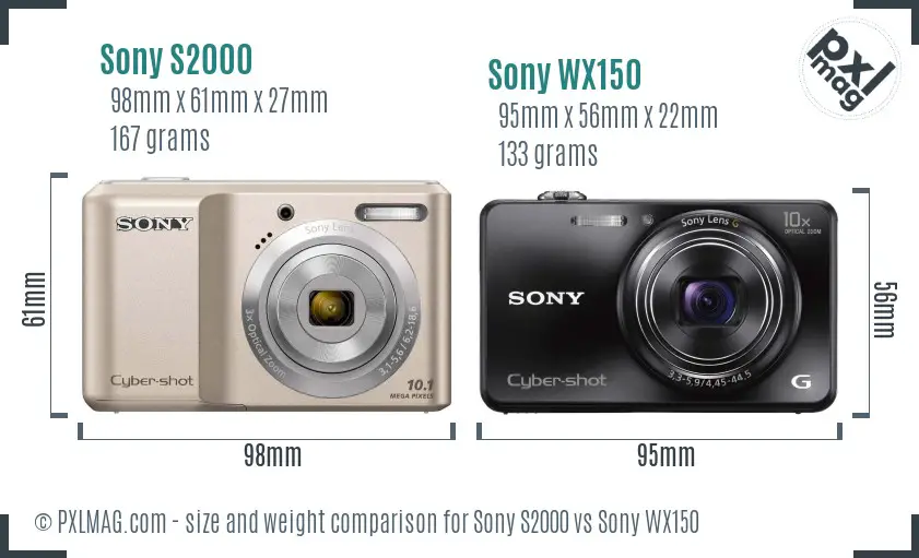 Sony S2000 vs Sony WX150 size comparison