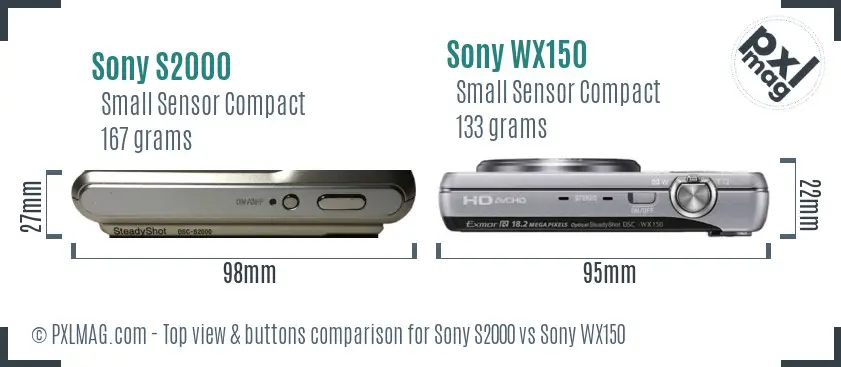 Sony S2000 vs Sony WX150 top view buttons comparison