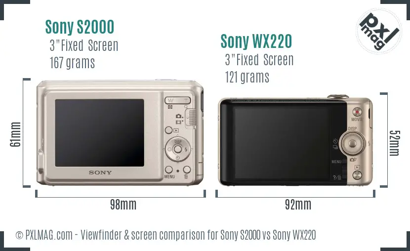 Sony S2000 vs Sony WX220 Screen and Viewfinder comparison