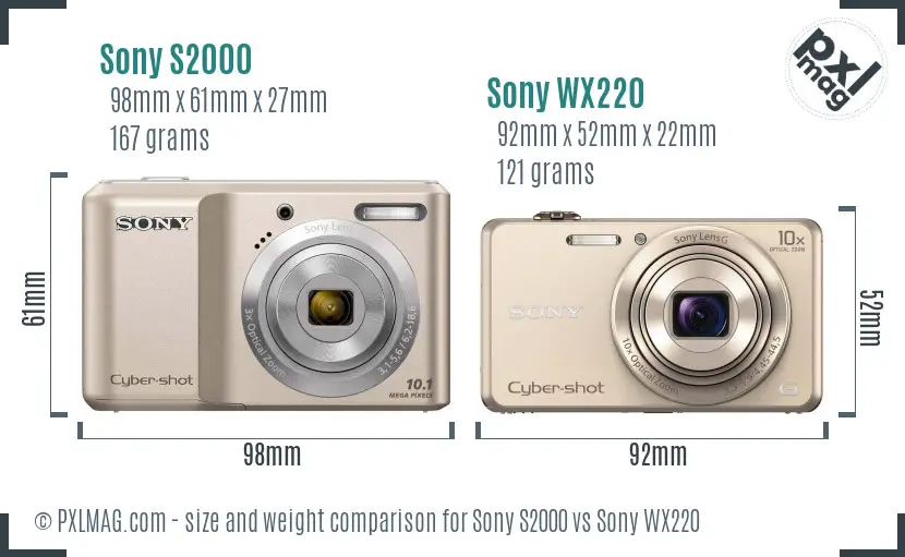 Sony S2000 vs Sony WX220 size comparison
