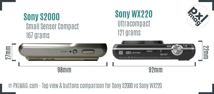 Sony S2000 vs Sony WX220 top view buttons comparison