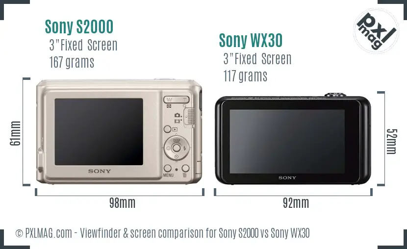 Sony S2000 vs Sony WX30 Screen and Viewfinder comparison