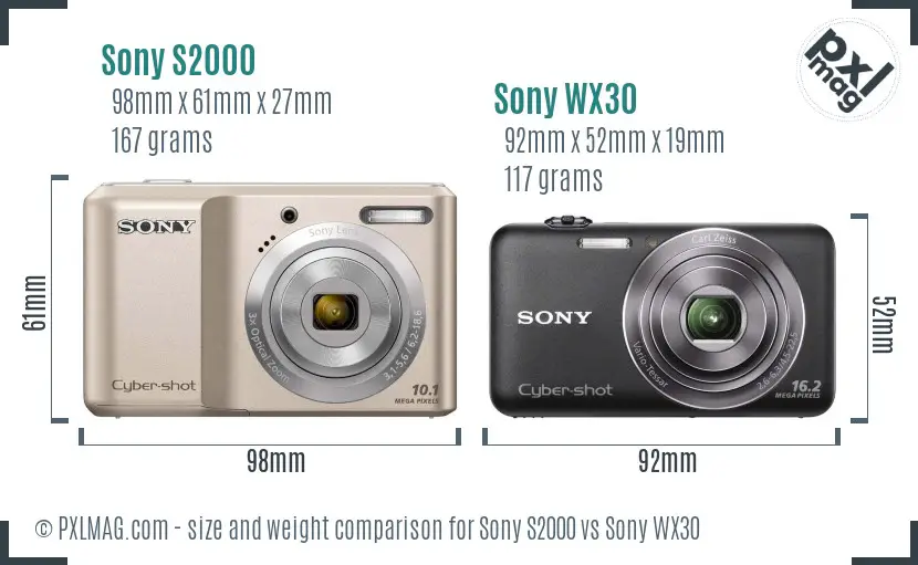 Sony S2000 vs Sony WX30 size comparison