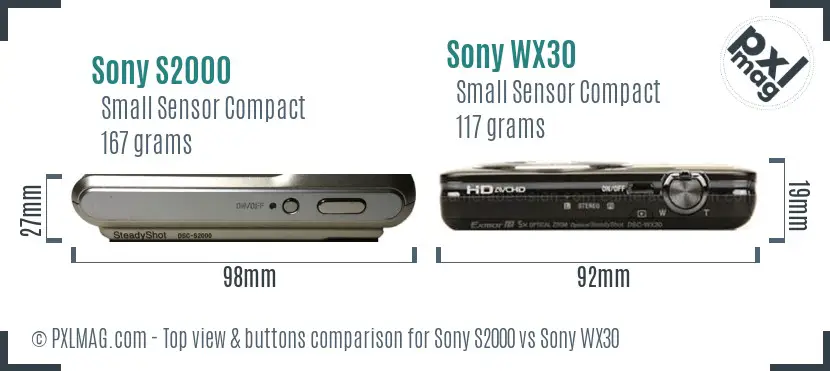 Sony S2000 vs Sony WX30 top view buttons comparison
