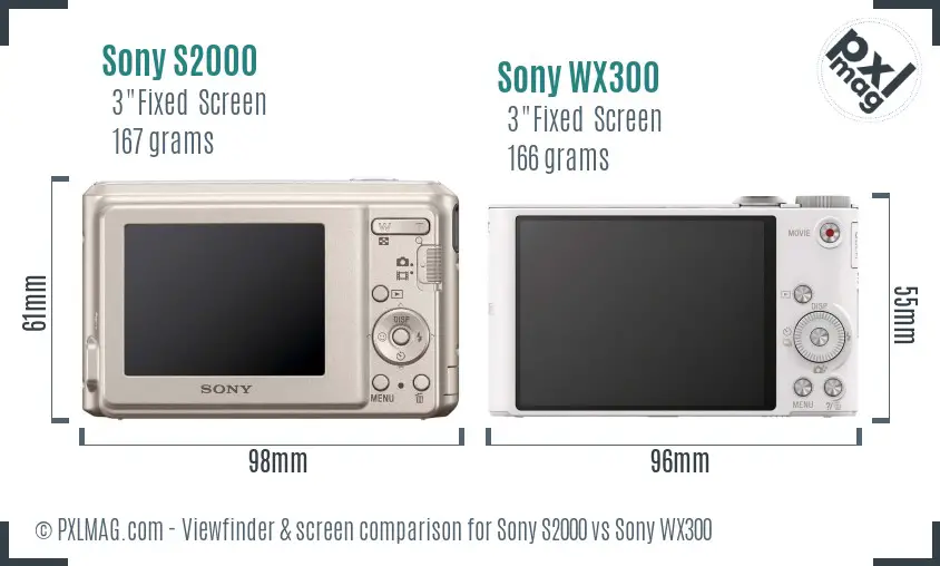 Sony S2000 vs Sony WX300 Screen and Viewfinder comparison