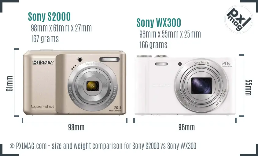 Sony S2000 vs Sony WX300 size comparison