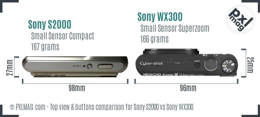 Sony S2000 vs Sony WX300 top view buttons comparison