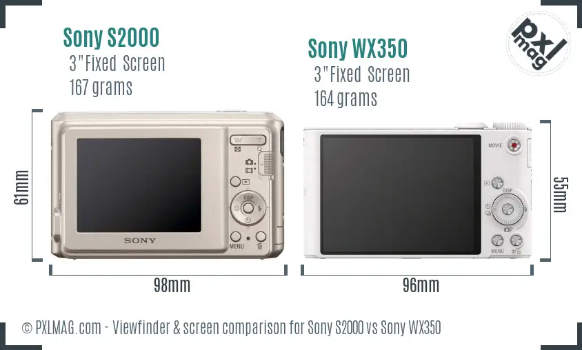 Sony S2000 vs Sony WX350 Screen and Viewfinder comparison