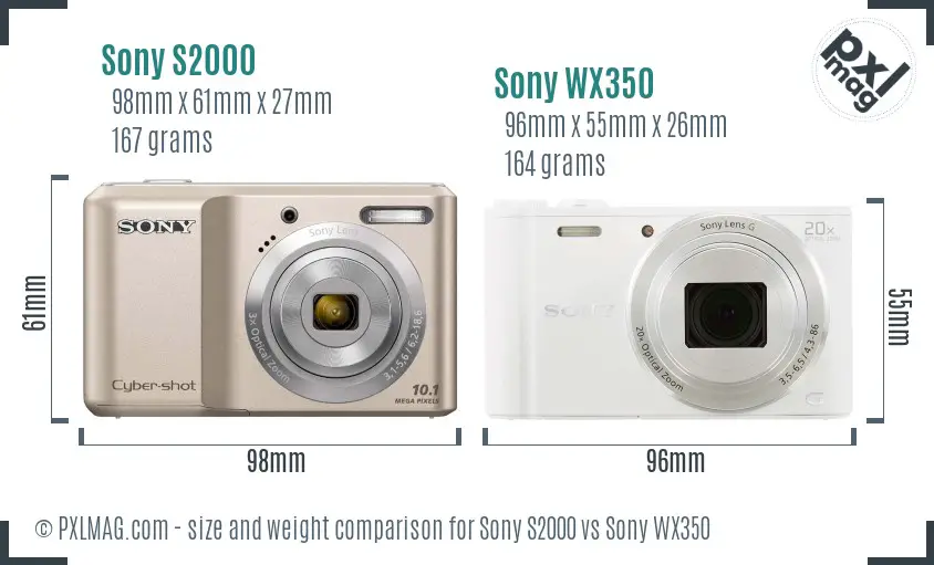 Sony S2000 vs Sony WX350 size comparison