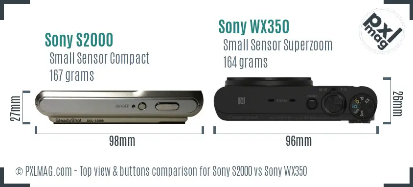 Sony S2000 vs Sony WX350 top view buttons comparison