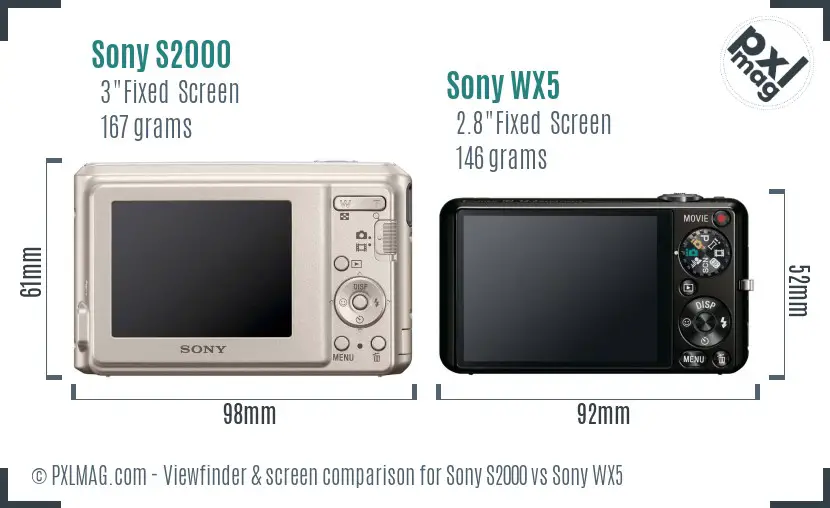 Sony S2000 vs Sony WX5 Screen and Viewfinder comparison