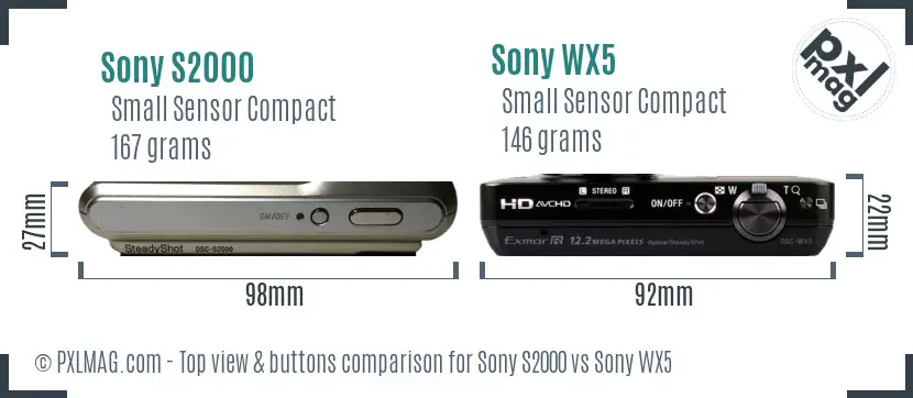 Sony S2000 vs Sony WX5 top view buttons comparison