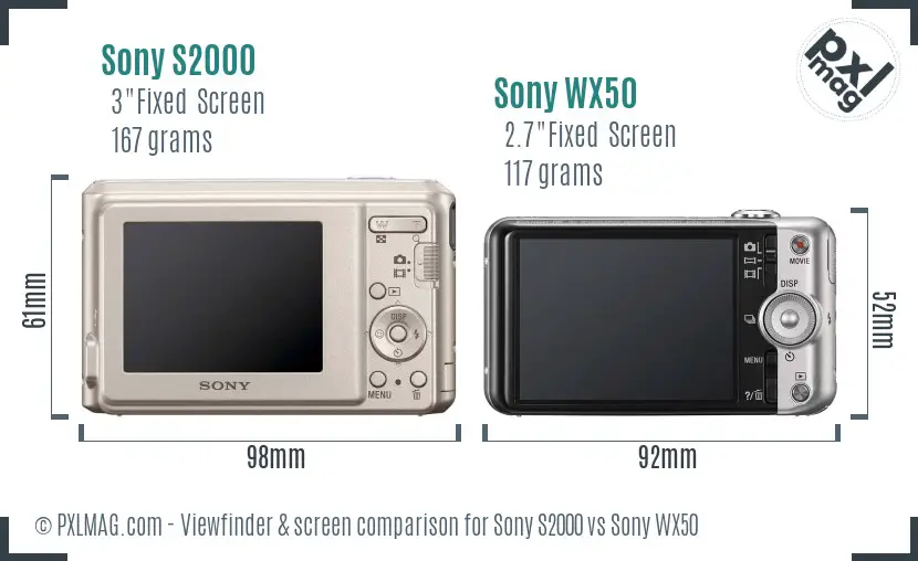 Sony S2000 vs Sony WX50 Screen and Viewfinder comparison