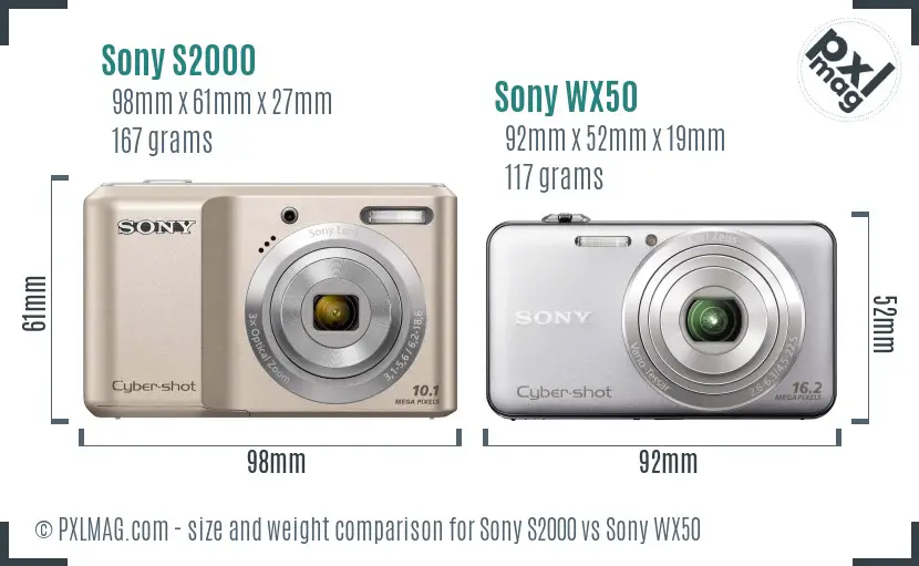 Sony S2000 vs Sony WX50 size comparison