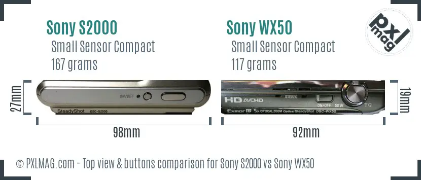 Sony S2000 vs Sony WX50 top view buttons comparison