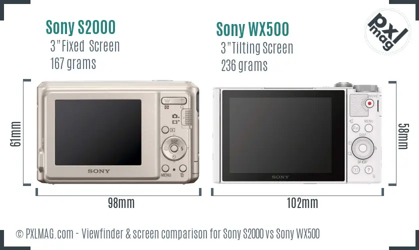 Sony S2000 vs Sony WX500 Screen and Viewfinder comparison