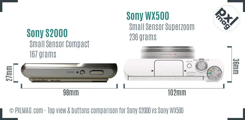 Sony S2000 vs Sony WX500 top view buttons comparison