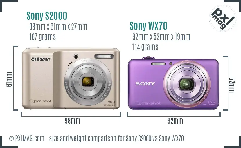 Sony S2000 vs Sony WX70 size comparison