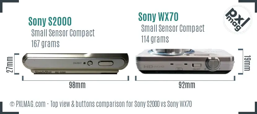 Sony S2000 vs Sony WX70 top view buttons comparison