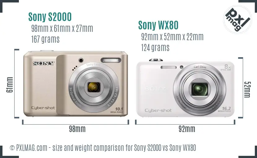 Sony S2000 vs Sony WX80 size comparison