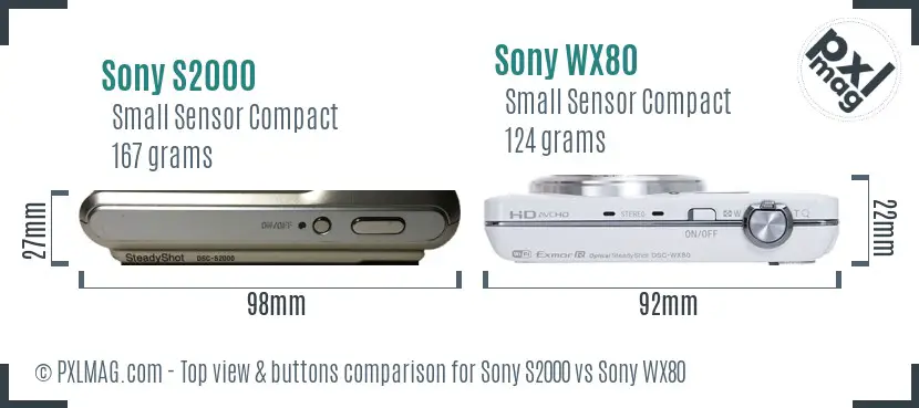 Sony S2000 vs Sony WX80 top view buttons comparison