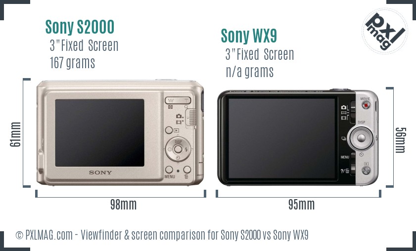 Sony S2000 vs Sony WX9 Screen and Viewfinder comparison