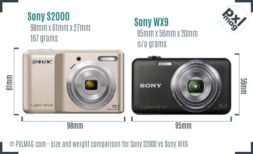 Sony S2000 vs Sony WX9 size comparison