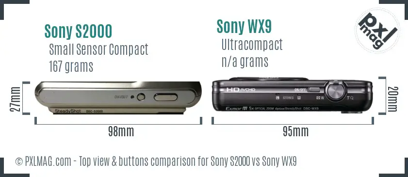 Sony S2000 vs Sony WX9 top view buttons comparison