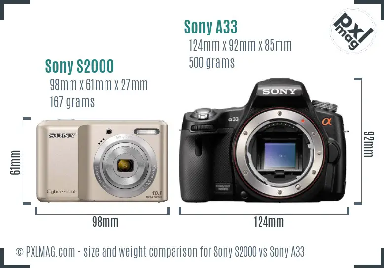 Sony S2000 vs Sony A33 size comparison