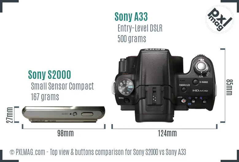 Sony S2000 vs Sony A33 top view buttons comparison