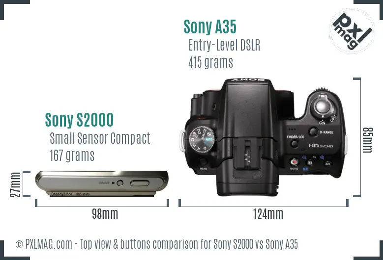 Sony S2000 vs Sony A35 top view buttons comparison