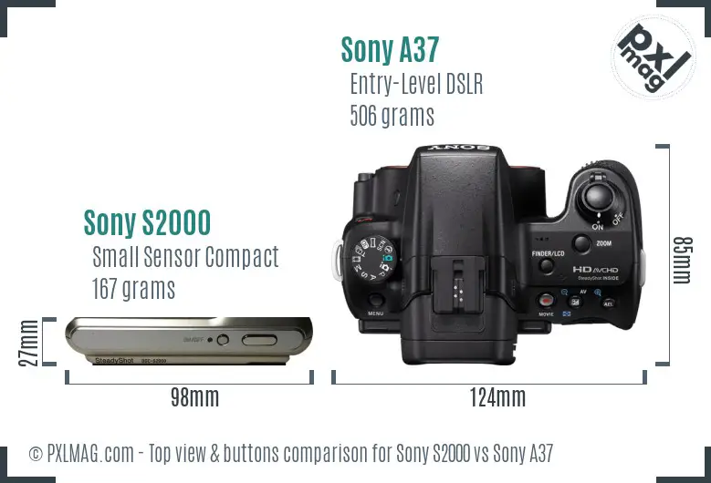 Sony S2000 vs Sony A37 top view buttons comparison