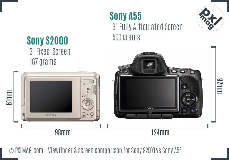 Sony S2000 vs Sony A55 Screen and Viewfinder comparison